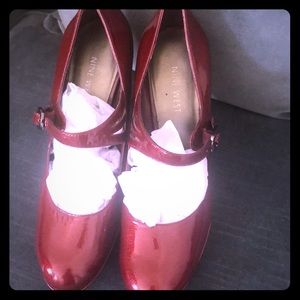 Retro inspired red patent leather pumps